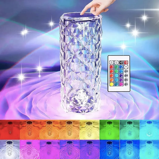 Rechargeable 16 Colors RGB Rose LED Night Light Color Changing Crystal Touch Table Lamp For Bedroom Nightstand Decor